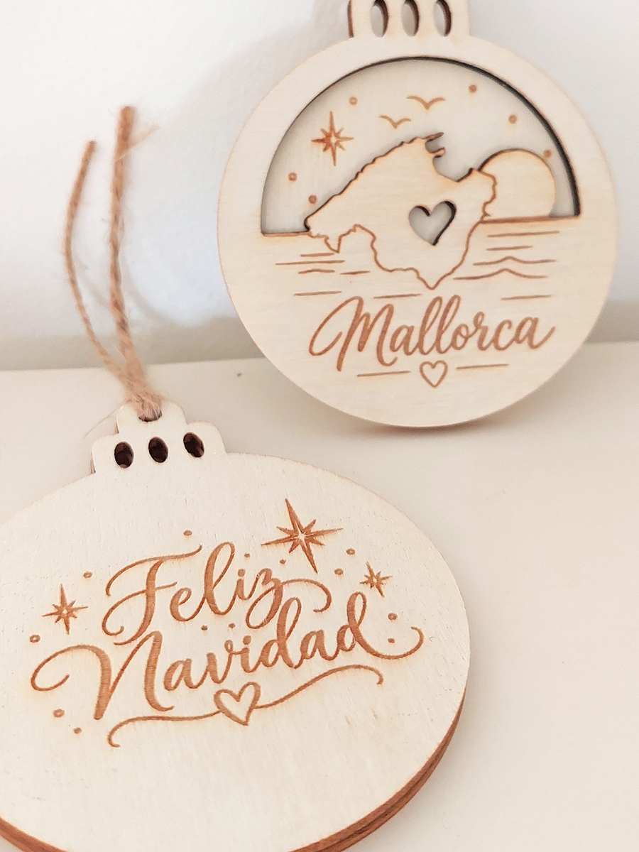 Ansicht 2 von Weihnachtskugel aus Holz – Mallorca - 2er Set