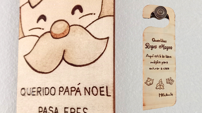 Türschild "Papá Noel" & "Reyes Magos" - Brandmalerei