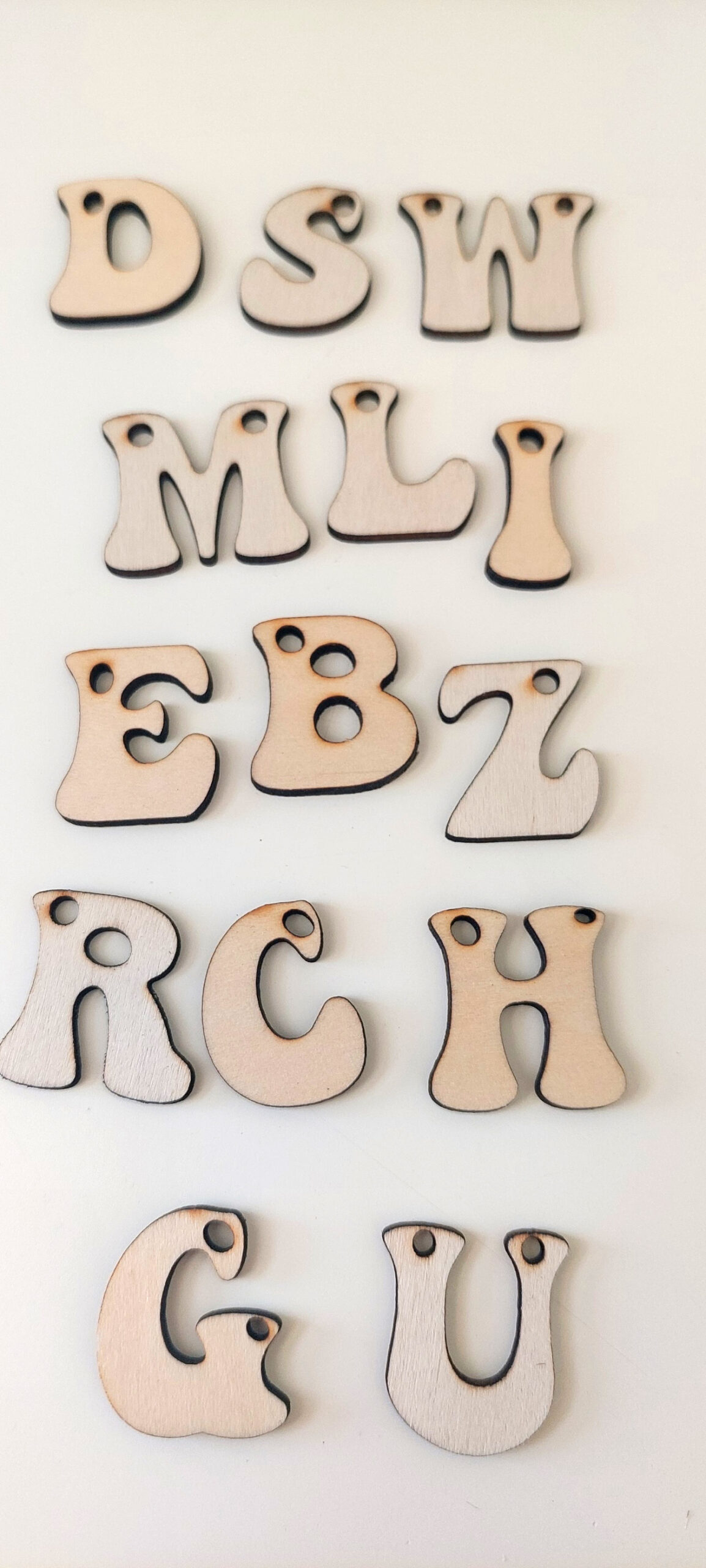 Anhänger Kette Ohrringe Buchstaben Holz