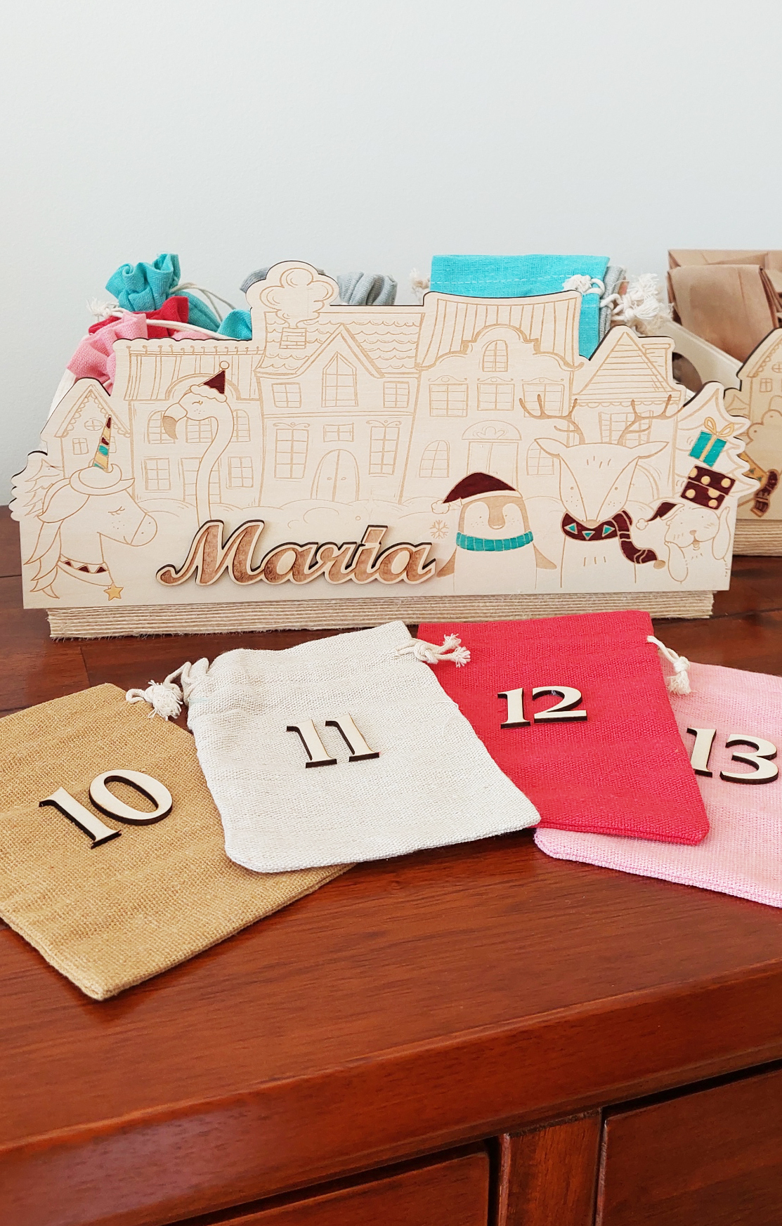 Weihnachtskalender Holzbox - Jutebeutel