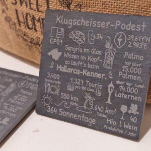 lugscheißer Podest – Schieferuntersetzer mit Mallorca-Funfacts